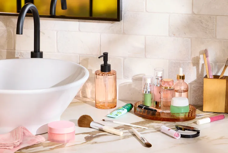 Cluttered Bathroom Counters - Store Essentials Without Visual Mess